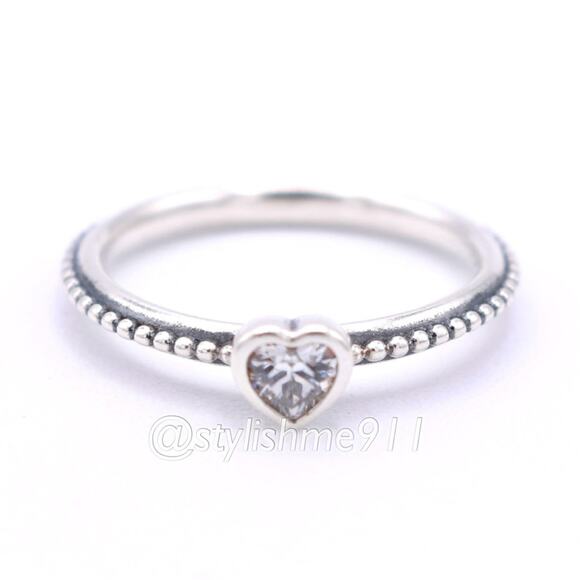Authentic PANDORA Retired One Love Ring with Clear Zirconia - 190896CZ - Picture 2 of 8